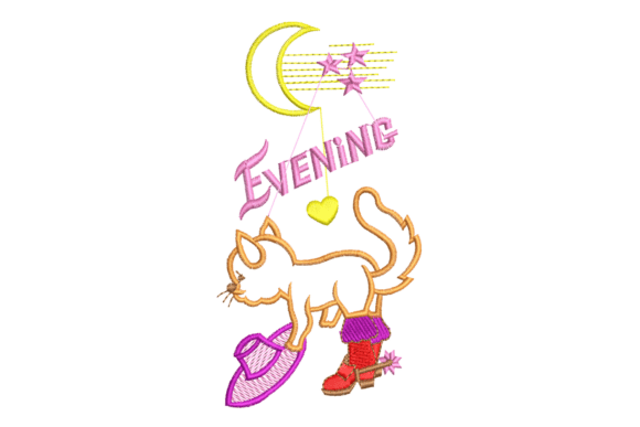 Cat and Moon Embroidery Design Review for Boutiques